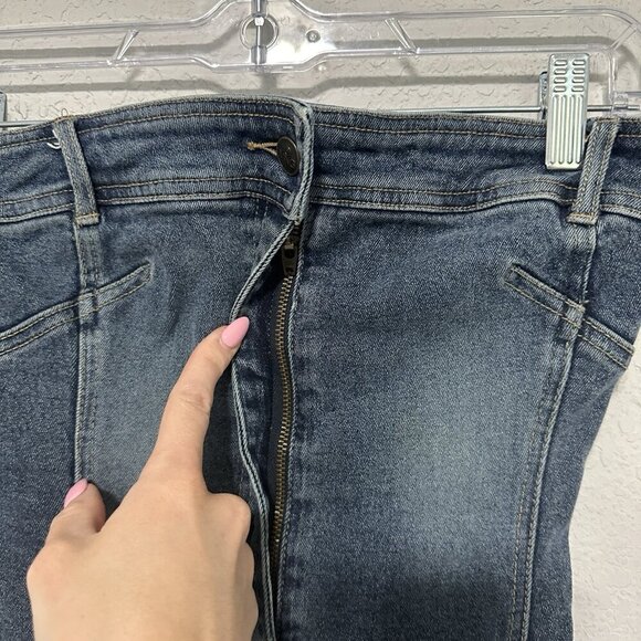 Mango Denim Strapless Mini Dress Womens Size 4 Stretch 1/4 Zip Up 2000s - Picture 4 of 6